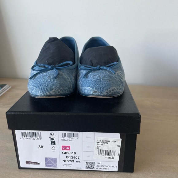 Authentic Chanel Ballet Flats - printed denim size 38 - Picture 2 of 10